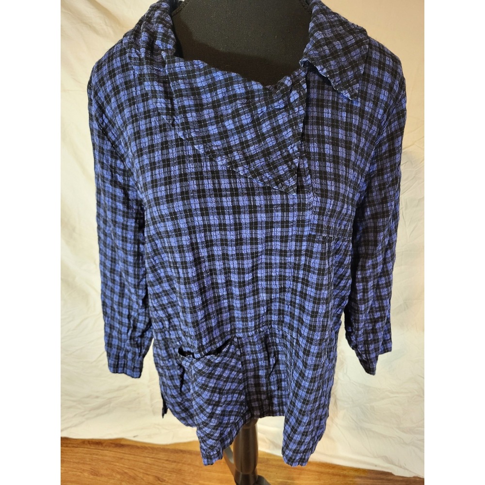 Mosaic USA Black &‎ Blue Plaid Sizs Large Tunic Lagenlook